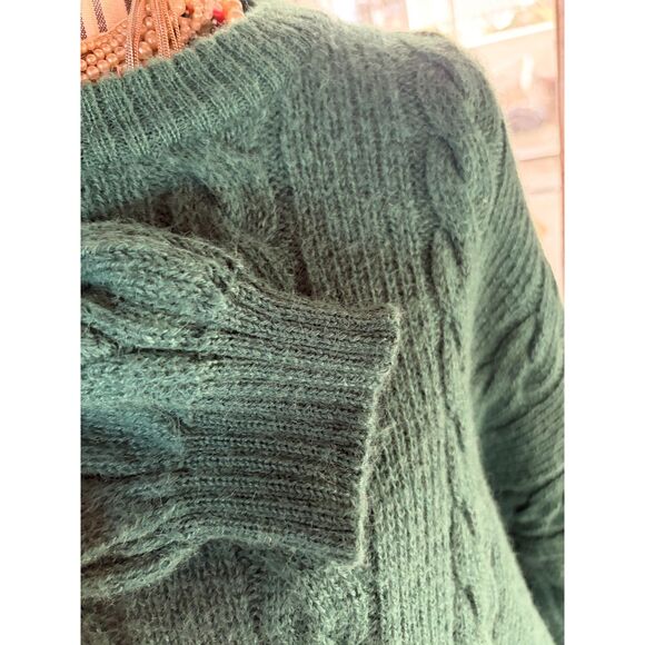 Gorgeous Vintage Alpaca Wool Crewneck Cable Knit Green Sweater XL - Picture 4 of 10